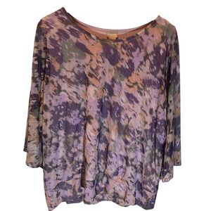 Chico's Lavender Frost Blossoms Mesh Tunic with 3/4 Sleeves XL